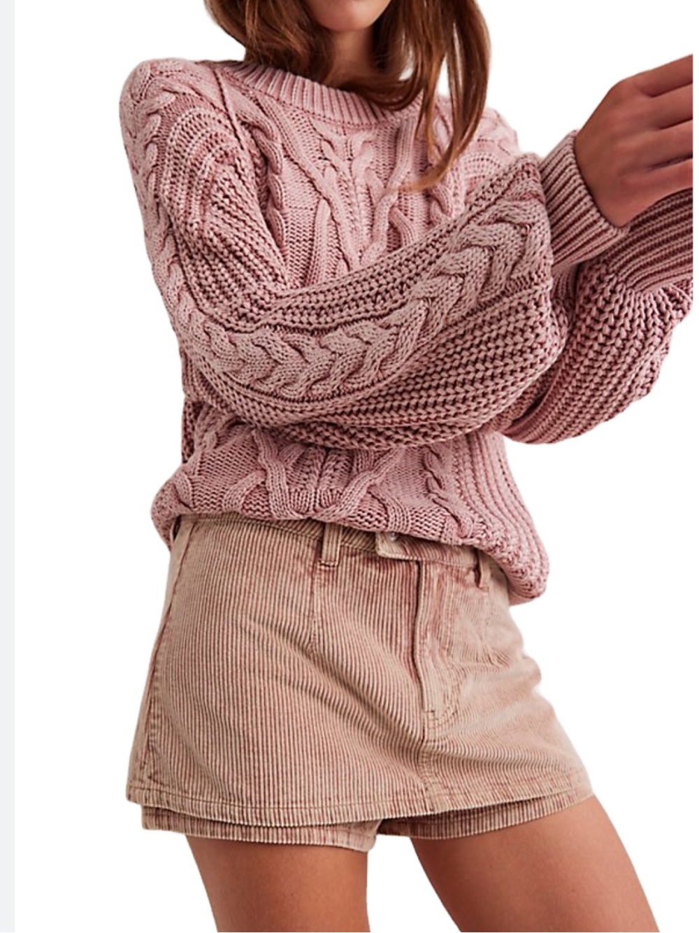 Free People We The Free Gallivanting Cord Skort in Beige Dusty Rose